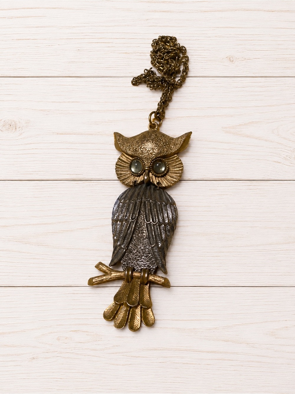 Vintage-Inspired Owl Pendant Necklace in Antique Gold and Gunmetal